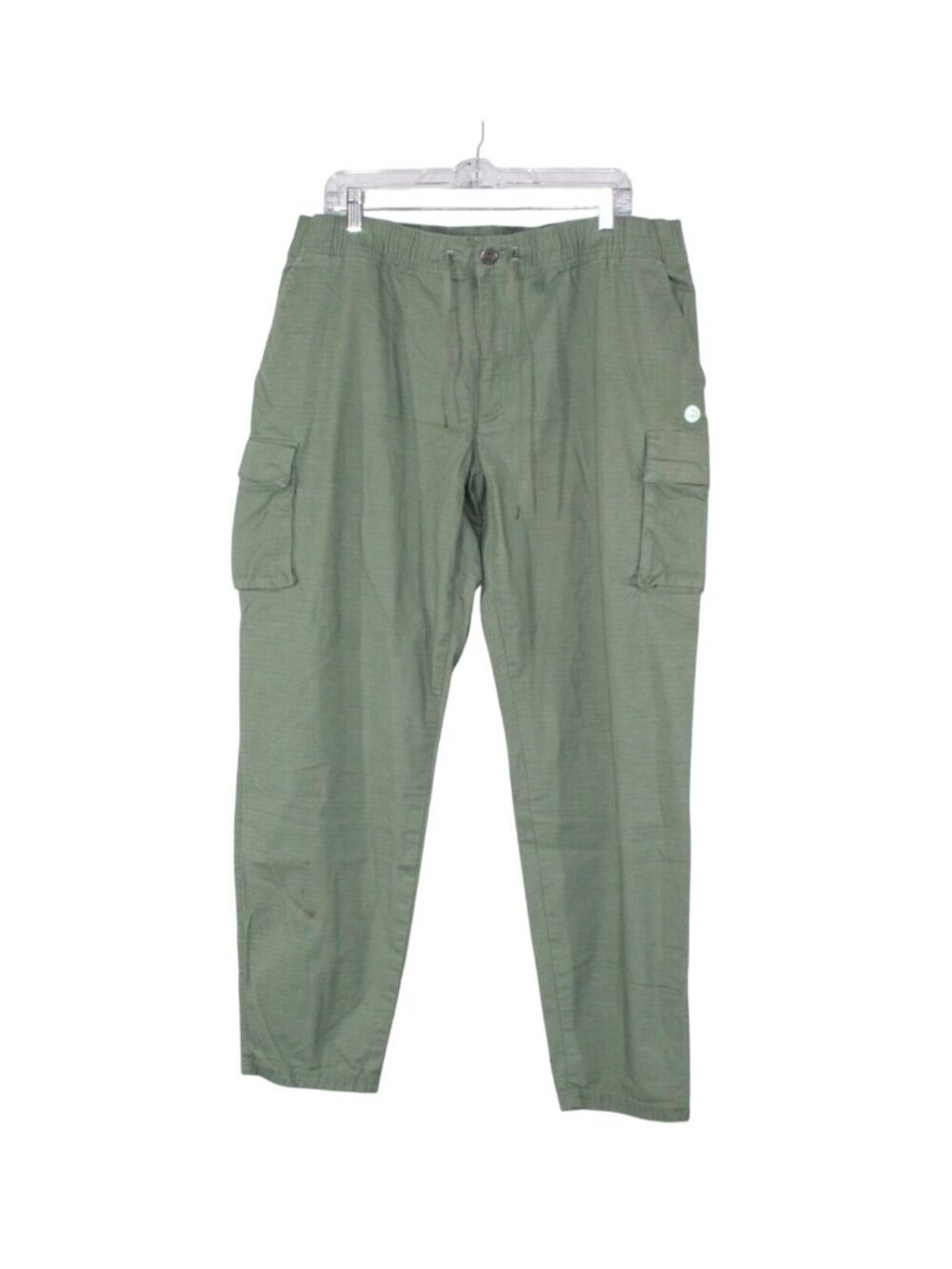 LL Bean Cargo Pant Green Ripstop Stretch Elastic Waist Drawstring XL 32"